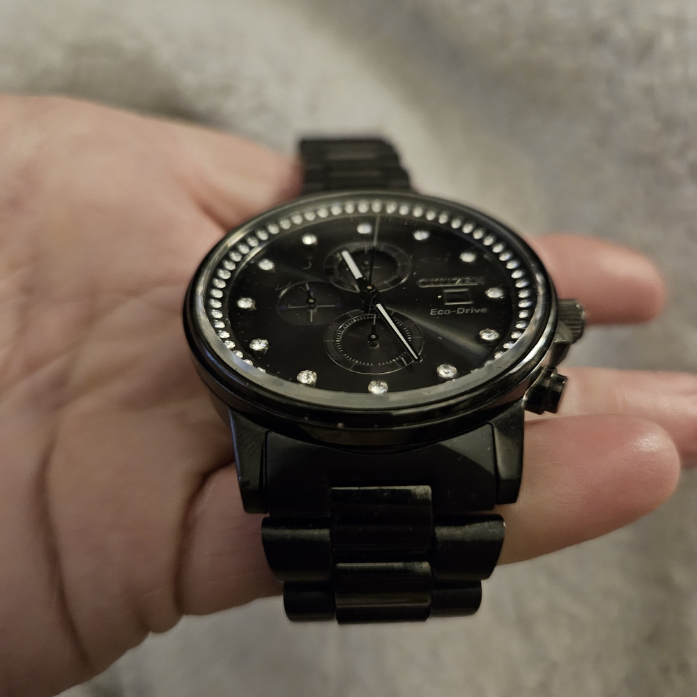 Citizen Eco-Drive Black Watch with Crystal Accents - Picture 3 of 8